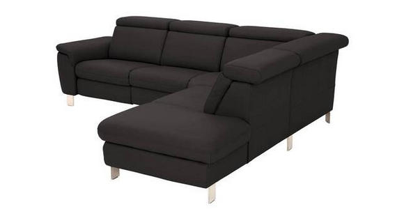 ECKSOFA in Echtleder Dunkelbraun  - Dunkelbraun/Alufarben, Design, Leder/Metall (271/242cm) - Cantus