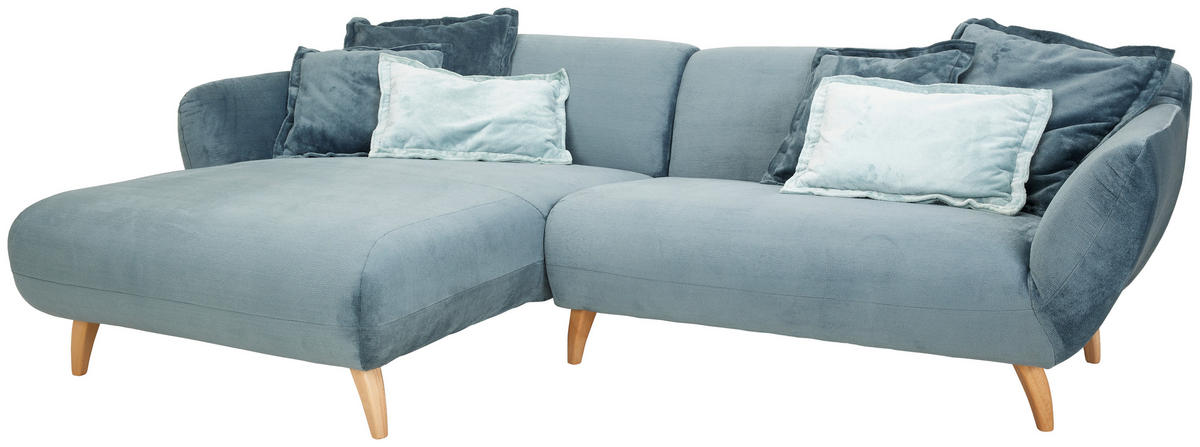ECKSOFA in Plüsch Petrol  175/280 cm  - Buchefarben/Petrol, Design, Holz/Textil (175/280cm) - Carryhome