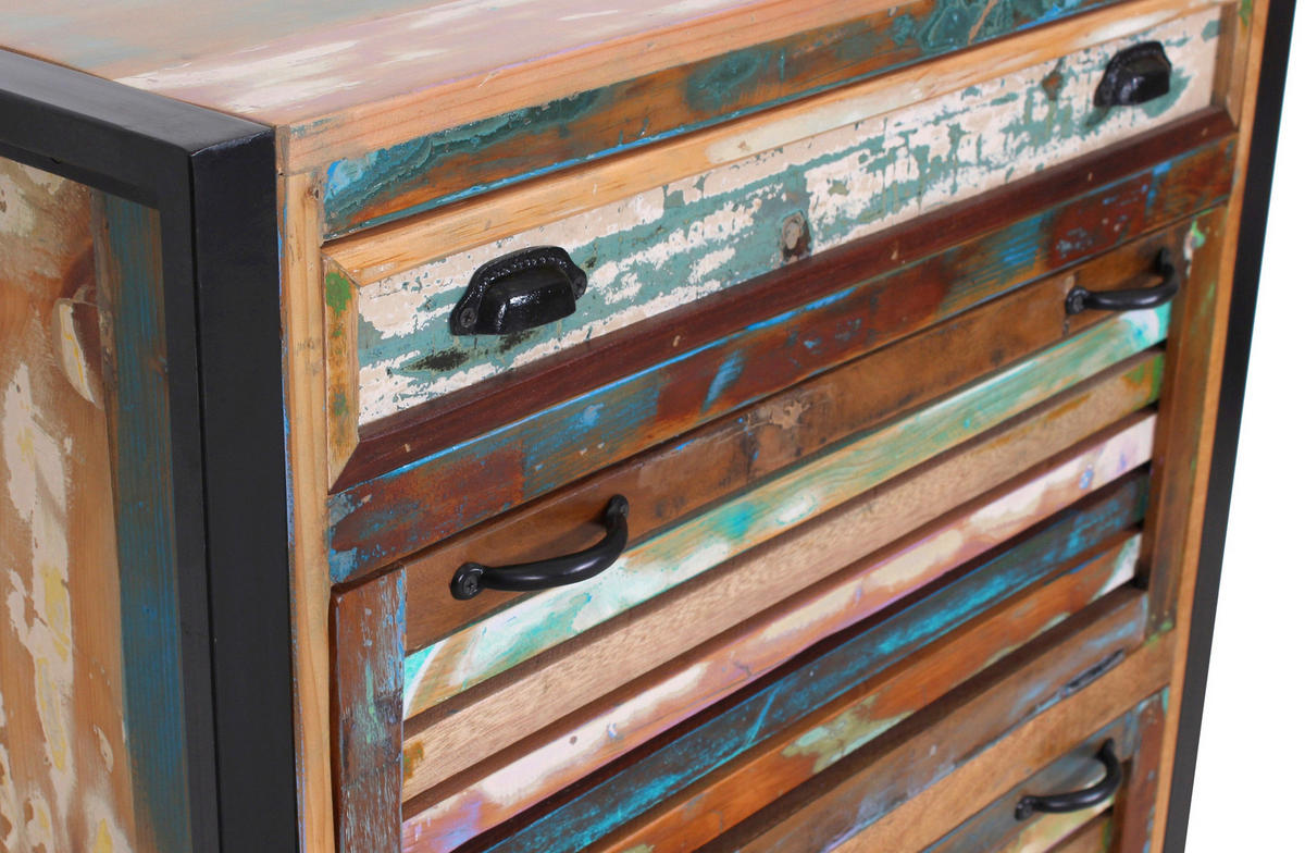 SCHUHSCHRANK Altholz massiv Multicolor, Schwarz  - Multicolor/Schwarz, Design, Holz/Metall (85/96/35cm) - MID.YOU