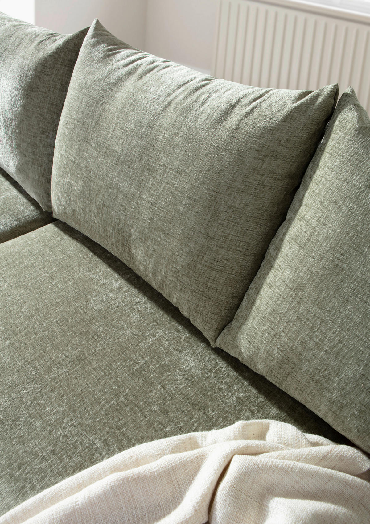 ECKSOFA Olivgrün Flachgewebe  - Buchefarben/Olivgrün, KONVENTIONELL, Holz/Textil (144/230cm) - Carryhome