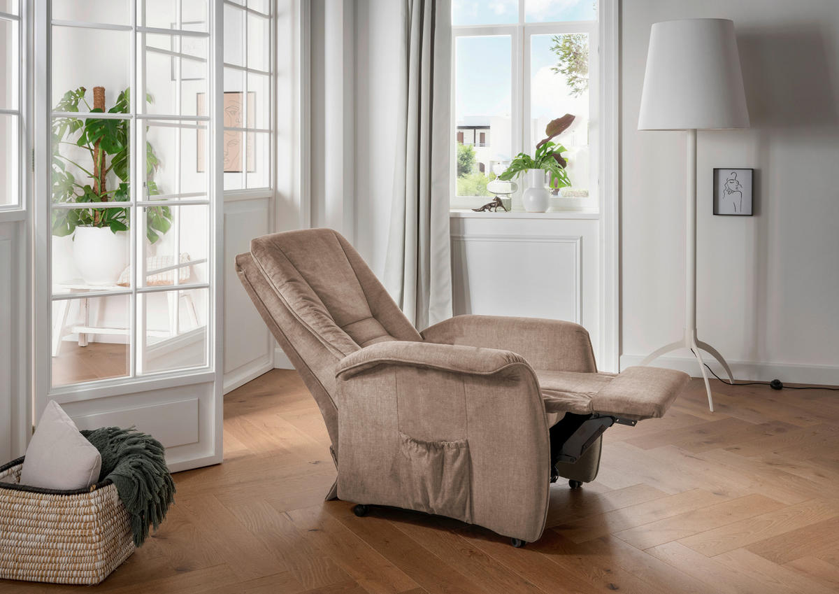 FERNSEHSESSEL Velours Hellbraun  - Hellbraun/Schwarz, Design, Kunststoff/Textil (77/107/88cm) - Livetastic