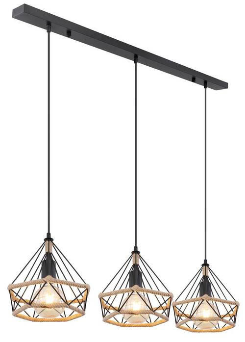 HÄNGELEUCHTE 100/25/120 cm   - Schwarz/Braun, Basics, Naturmaterialien/Metall (100/25/120cm) - Globo
