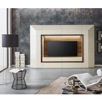 REGAL ZA DNEVNI BORAVAK bela, boja orahovog drveta   - bela/boja orahovog drveta, Dizajnerski, staklo/drvo (300/200/50cm) - Ambiente