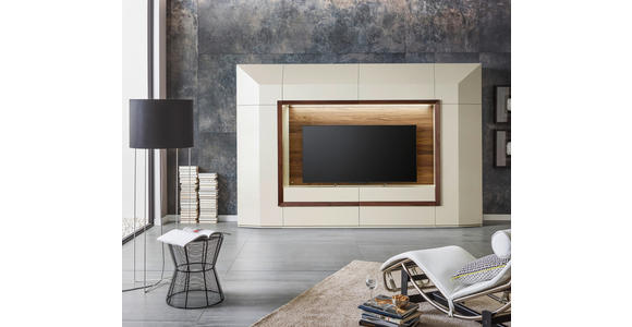 WOHNWAND  in Weiß, Nussbaumfarben  300/200/50 cm  - Nussbaumfarben/Schwarz, Design, Glas/Holz (300/200/50cm) - Ambiente