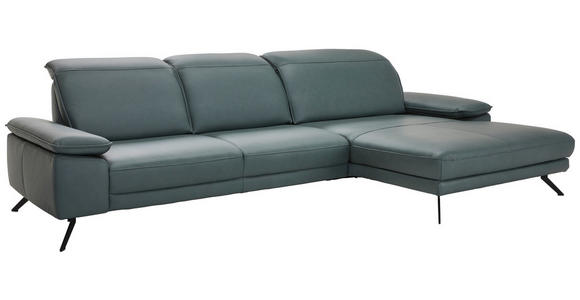 ECKSOFA in Echtleder Opal  - Opal/Schwarz, Design, Leder/Metall (332/193cm) - Dieter Knoll