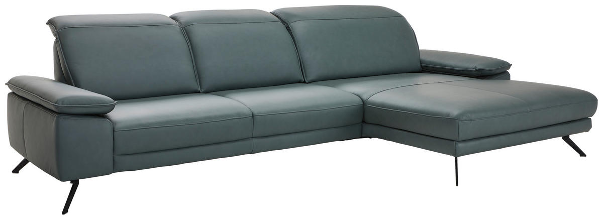 ECKSOFA Opal Echtleder  - Opal/Schwarz, Design, Leder/Metall (332/193cm) - Dieter Knoll