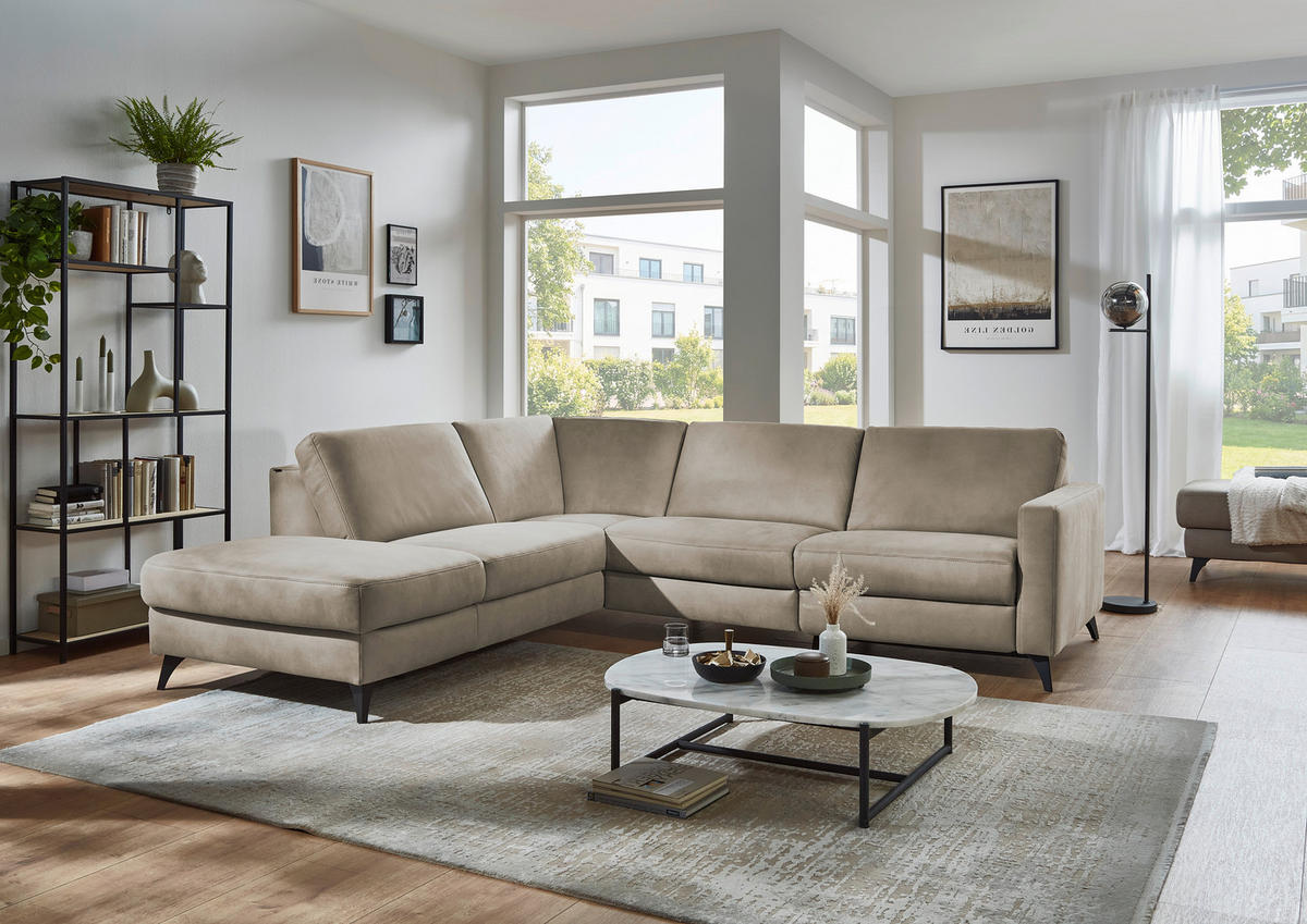 ECKSOFA Dieter Knoll Beigebraun Mikrofaser  - Beigebraun/Schwarz, Design, Textil/Metall (238/269cm) - Dieter Knoll