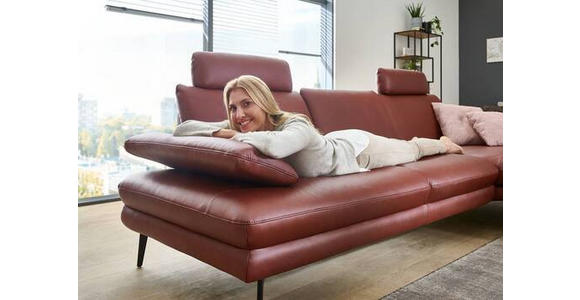 ECKSOFA in Echtleder Dunkelrot - Schwarz/Dunkelrot, Design, Leder/Metall (310/180cm) - Dieter Knoll