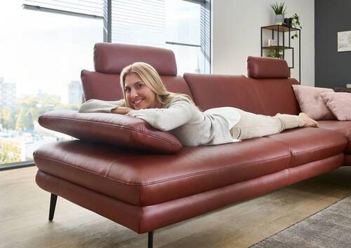 ECKSOFA in Echtleder Dunkelrot  - Schwarz/Dunkelrot, Design, Leder/Metall (310/180cm) - Dieter Knoll