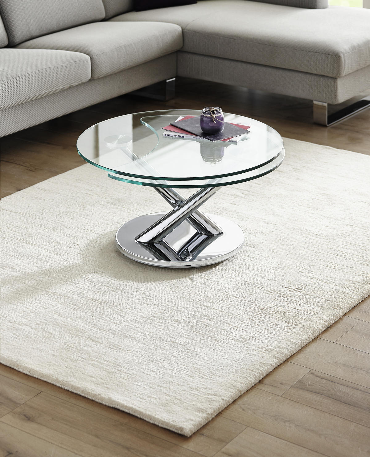 COUCHTISCHE Klarglas Klarglas 80(128)/80/40 cm rund Chromfarben  - Chromfarben, Design, Glas/Metall (80(128)/80/40cm) - Naos
