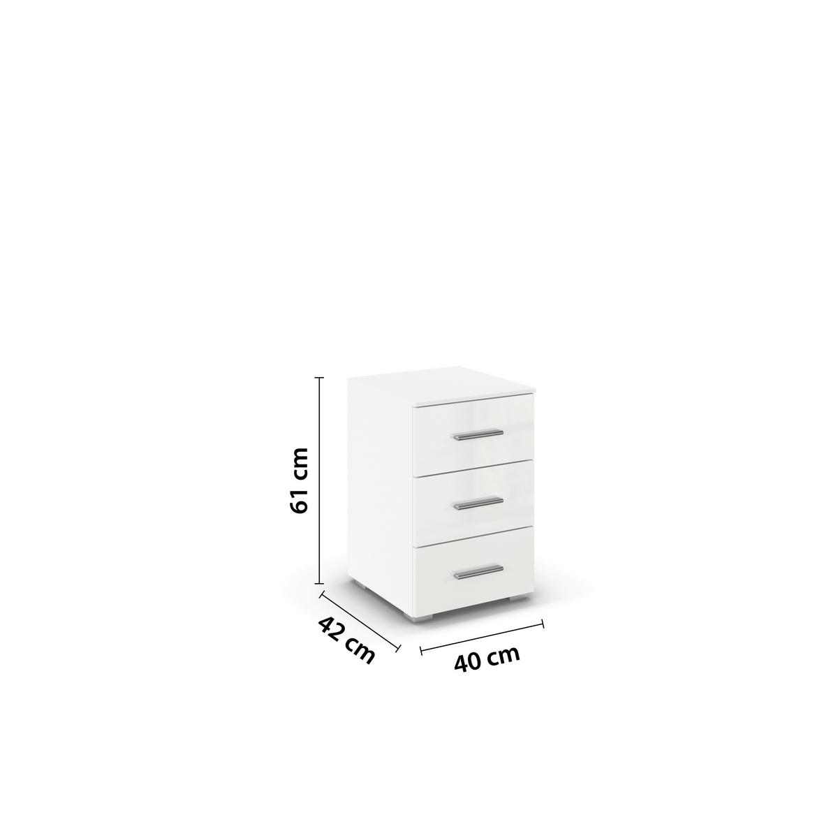 NACHTSCHRANK 40/61/42 cm  - Weiß Hochglanz/Alufarben, KONVENTIONELL, Holzwerkstoff/Kunststoff (40/61/42cm) - home24