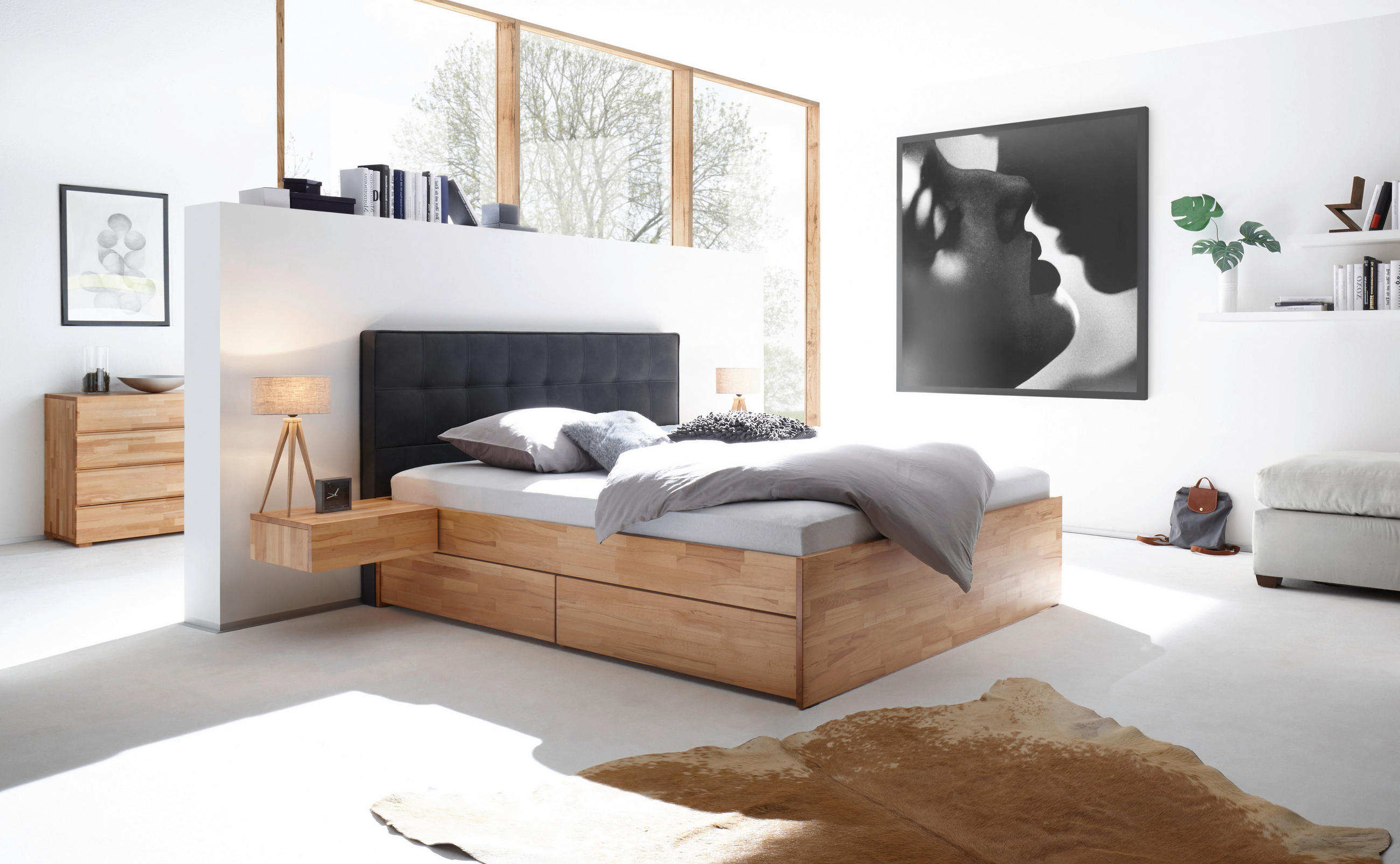 STAURAUMBETT 180/200 cm in Anthrazit, Buchefarben - Anthrazit/Buchefarben, Design, Holz (180/200cm) - Hasena