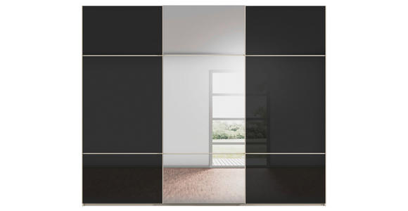 SCHWEBETÜRENSCHRANK 301/223/68 cm 3-türig Schwarz, Champagner - Champagner/Schwarz, KONVENTIONELL, Glas/Holzwerkstoff (301/223/68cm) - Novel