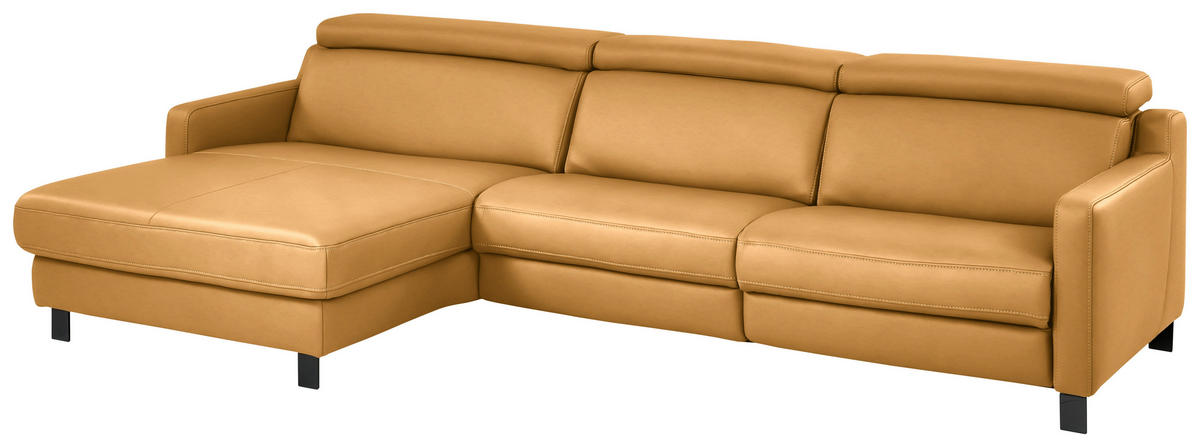 ECKSOFA in Echtleder Currygelb  - Currygelb/Schwarz, Design, Leder/Metall (176/291cm) - Valdera