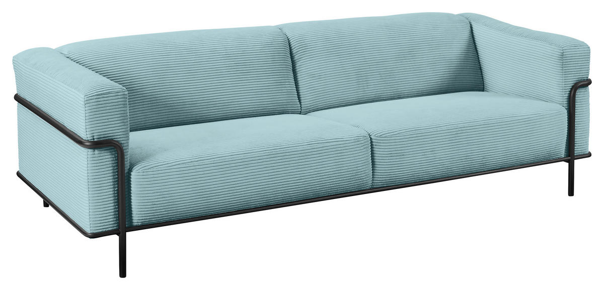 3-SITZER-SOFA Cord Hellblau  - Schwarz/Hellblau, Design, Textil/Metall (236/67/96cm) - Johann Jakob