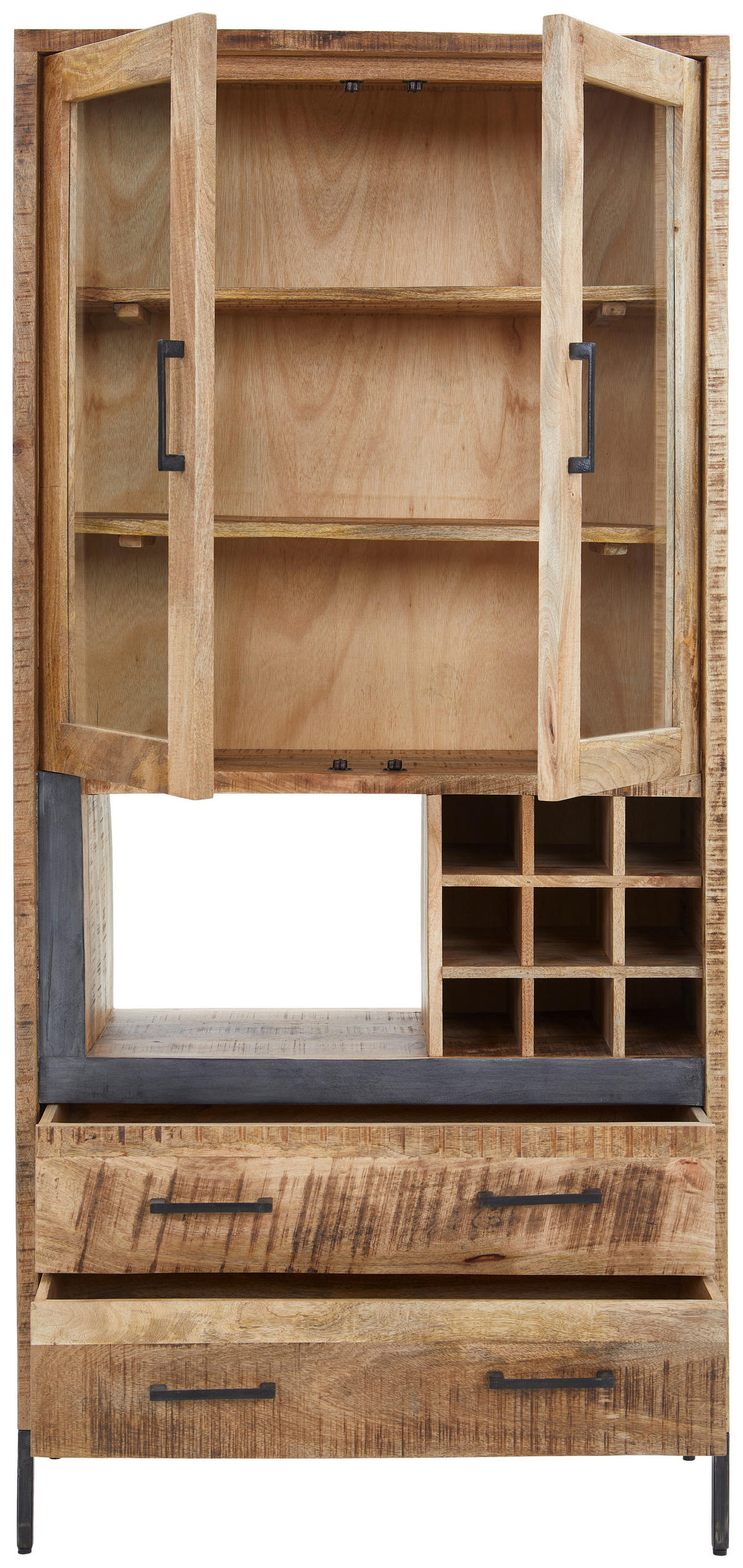 VITRINE  in massiv Mangoholz Anthrazit, Naturfarben - Anthrazit/Naturfarben, Natur, Glas/Holz (90/192/40cm) - MID.YOU