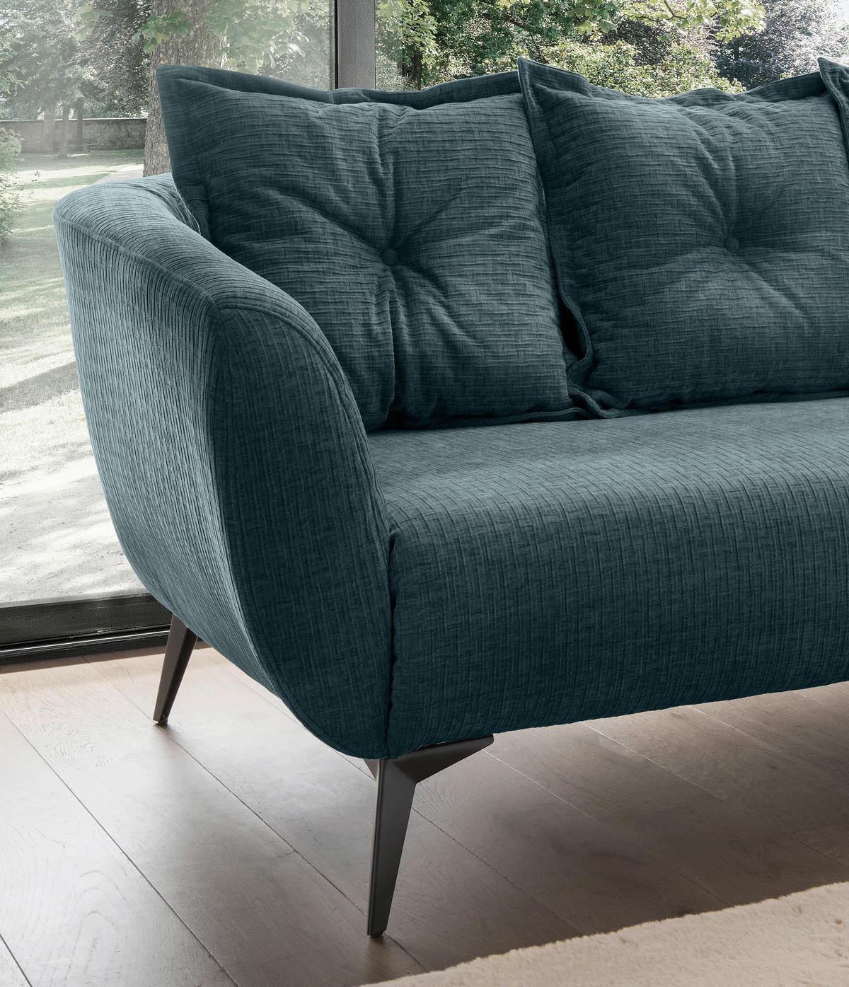 3-SITZER-SOFA in Mikrofaser Blau  - Blau/Schwarz, Modern, Textil/Metall (236/94/103cm) - Livetastic