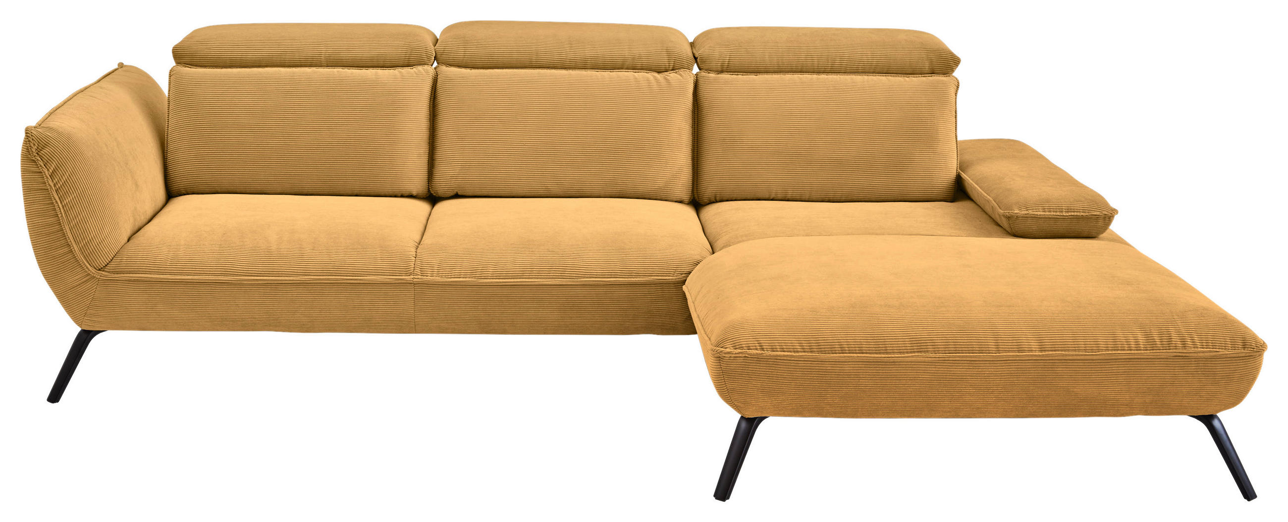 ECKSOFA in Cord Currygelb  301/196 cm  - Currygelb/Schwarz, Design, Textil/Metall (301/196cm) - Moderano