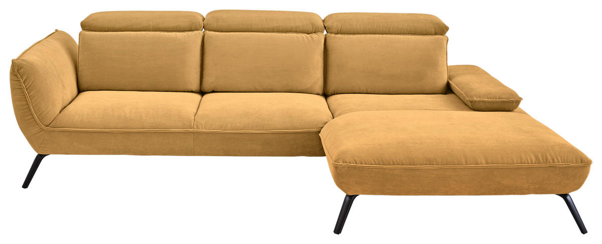 ECKSOFA in Cord Currygelb  301/196 cm  - Currygelb/Schwarz, Design, Textil/Metall (301/196cm) - Moderano