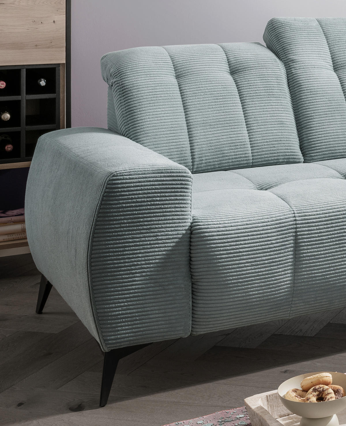 ECKSOFA in Cord Hellblau  - Schwarz/Hellblau, Modern, Textil/Metall (261/200cm) - Livetastic