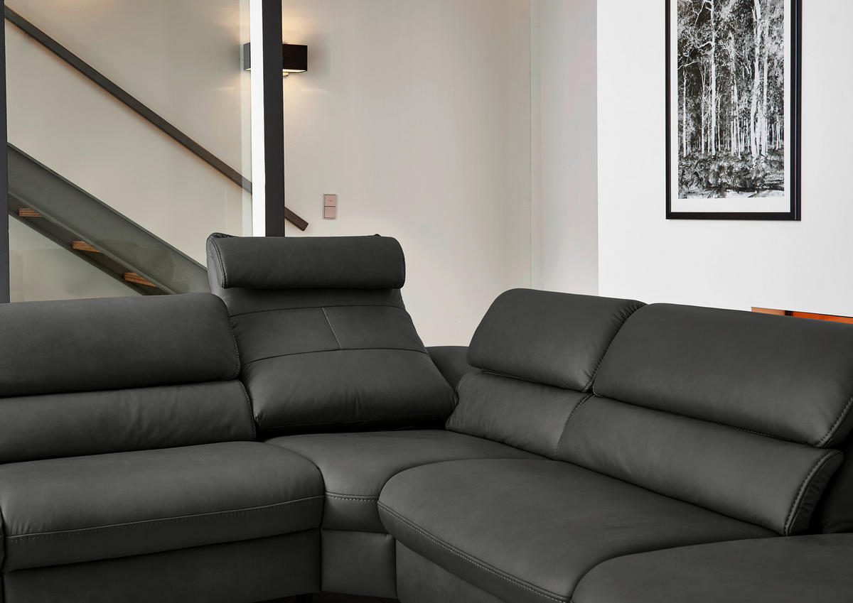 ECKSOFA Valdera Schwarz Echtleder  - Schwarz, Design, Leder/Metall (280/246cm) - Hukla