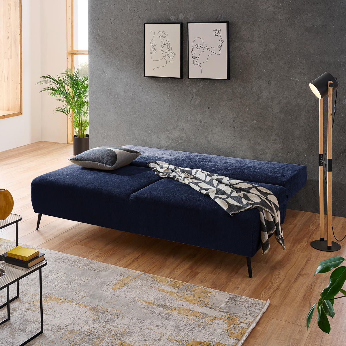 SCHLAFSOFA in Webstoff Dunkelblau  - Schwarz/Dunkelblau, Modern, Textil/Metall (200/90/100cm) - Ti'me