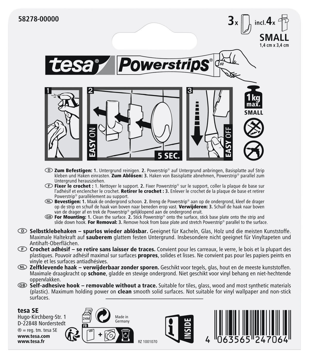 KLEBEHAKEN 3 Stück  in Schwarz  - Schwarz, Basics, Kunststoff (2,1/3,9/1,6cm) - Tesa