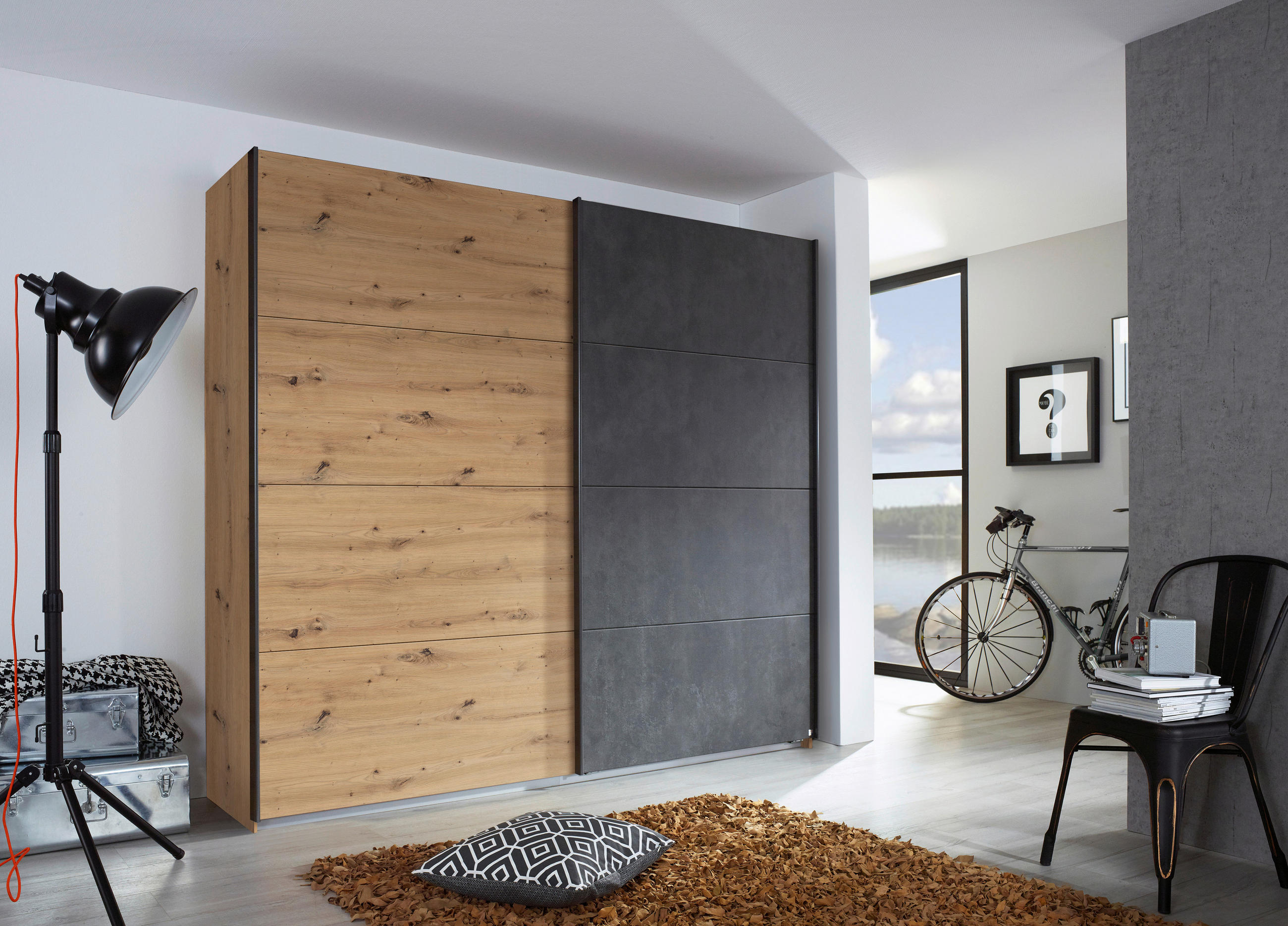 SCHWEBETÜRENSCHRANK 226/210/62 cm 2-türig Anthrazit, Eiche Artisan  - Anthrazit/Eiche Artisan, KONVENTIONELL, Holzwerkstoff/Metall (226/210/62cm) - Rauch Möbel