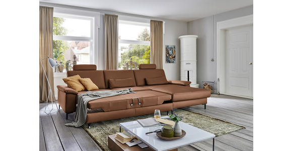 ECKSOFA in Echtleder Braun  - Schwarz/Braun, Design, Leder/Metall (334/176cm) - Dieter Knoll