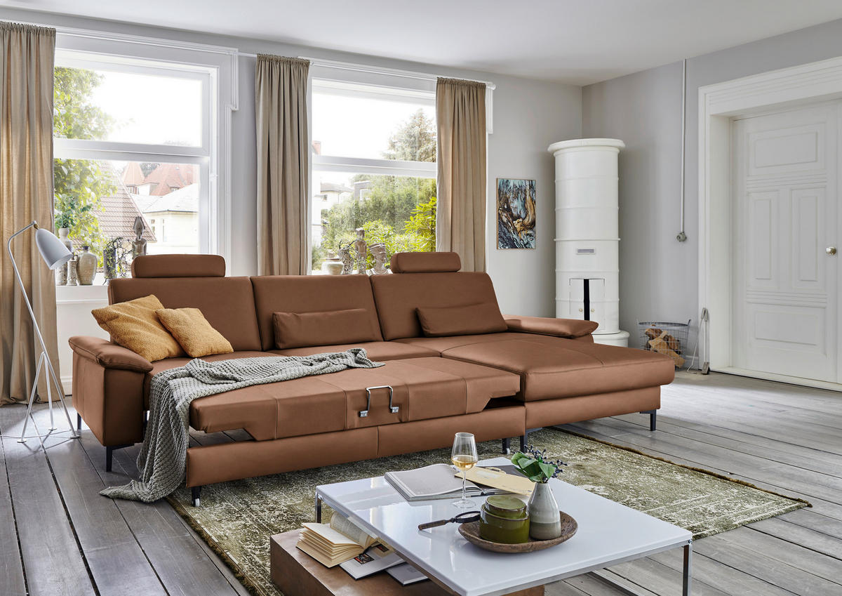 ECKSOFA in Echtleder Braun  - Schwarz/Braun, Design, Leder/Metall (334/176cm) - Dieter Knoll