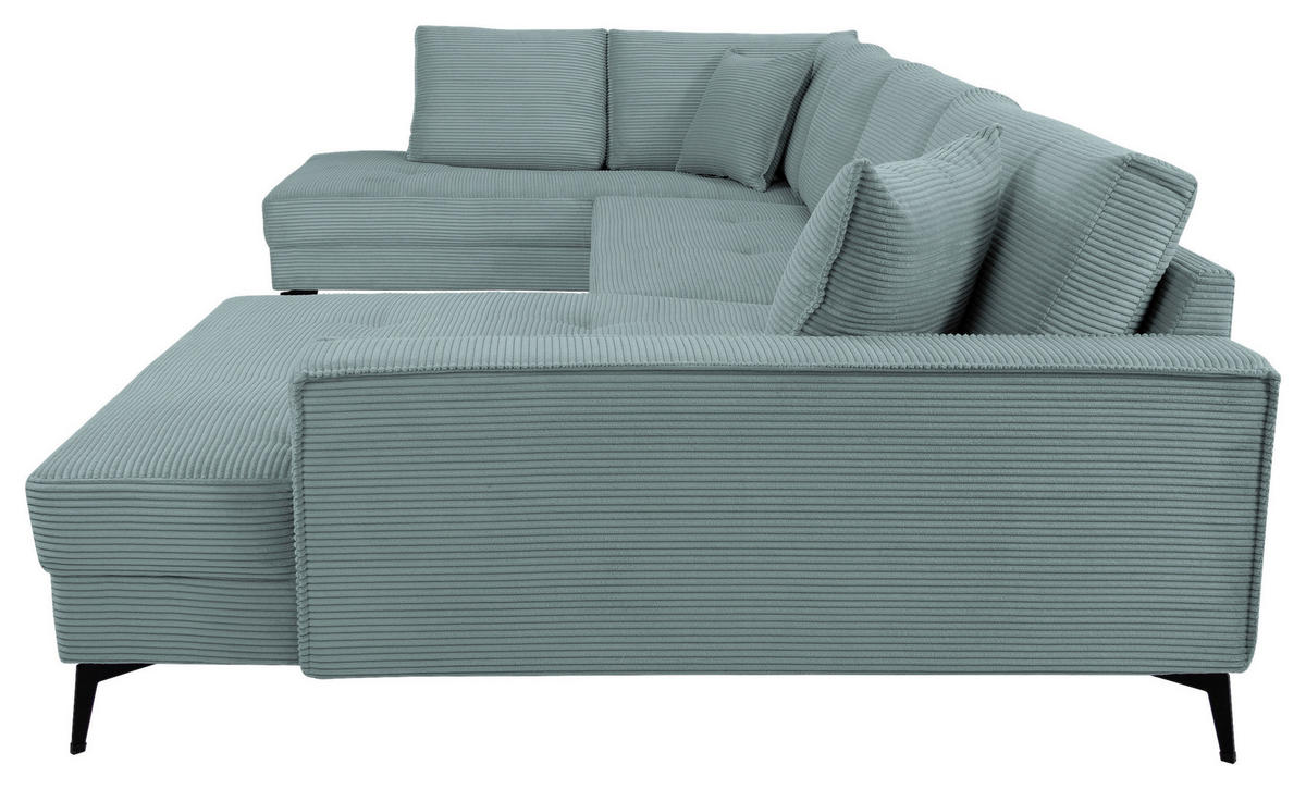 WOHNLANDSCHAFT ZERO Salbeigrün Cord  - Salbeigrün/Schwarz, Trend, Textil/Metall (195/362/173cm) - Livetastic