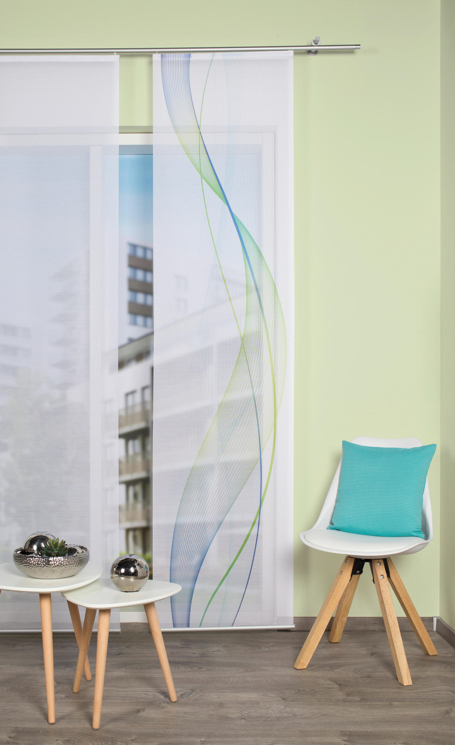 FLÄCHENVORHANG in Blau, Grün halbtransparent  - Blau/Grün, Design, Textil (60/260cm)