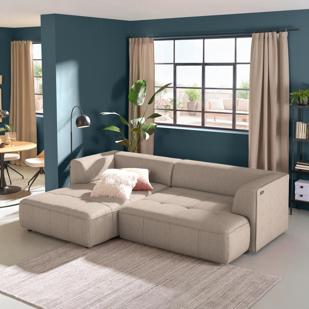ECKSOFA Feincord Beige  - Beige/Schwarz, Design, Kunststoff/Textil (188/288cm) - Welnova
