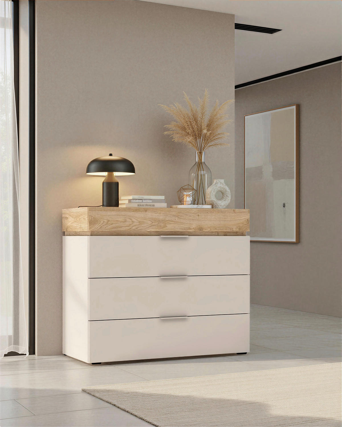 KOMODA, barve hrasta, kašmir  - kašmir/črna, Moderno, kovina/umetna masa (110/94/52cm) - Hom`in