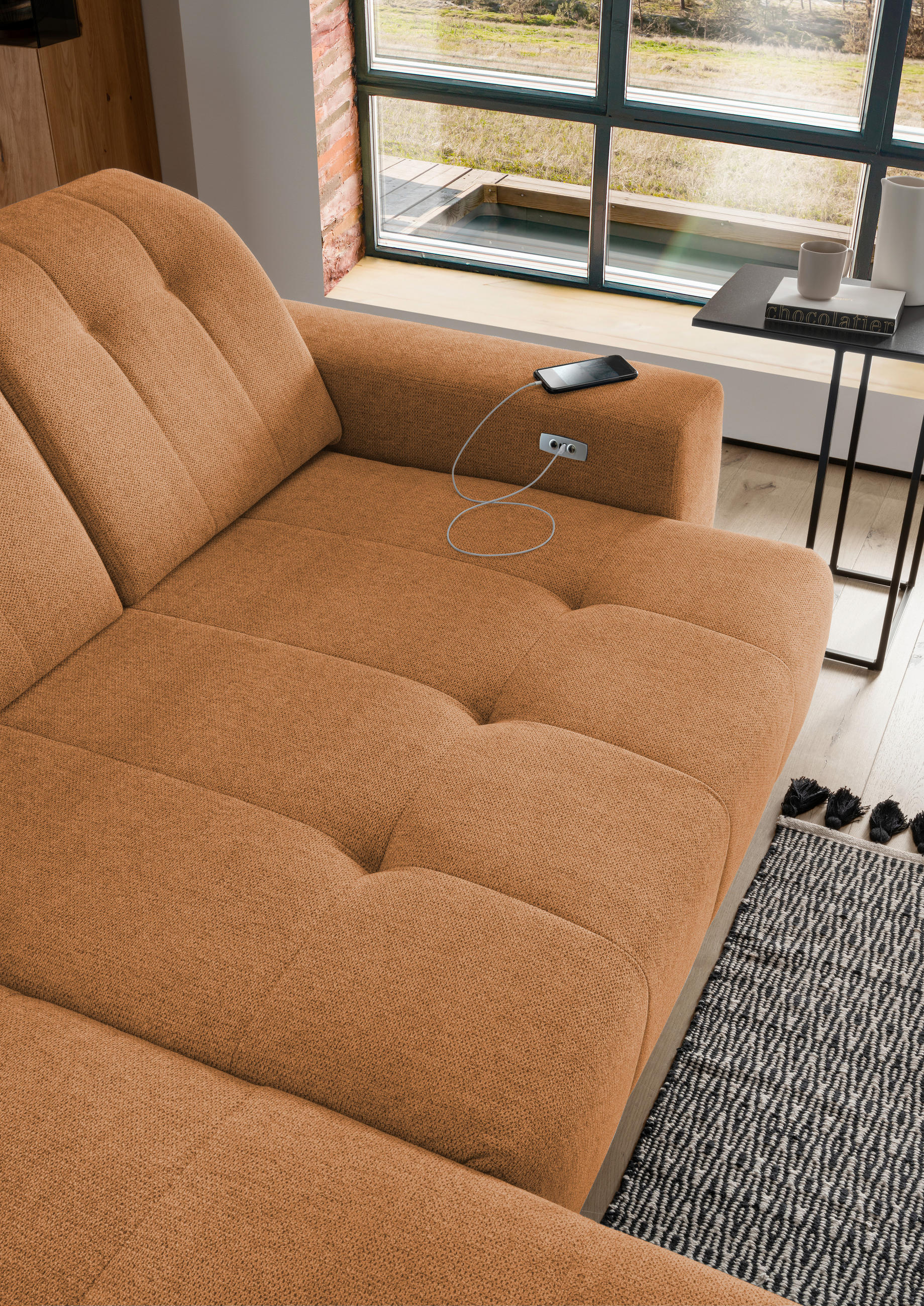 ECKSOFA in Chenille Currygelb  - Currygelb/Schwarz, Modern, Textil/Metall (200/261cm) - Livetastic