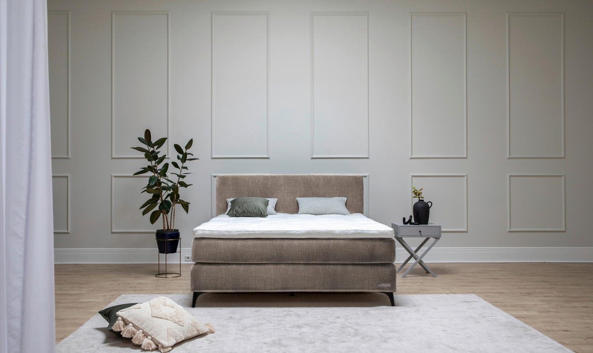 BOXSPRINGBETT 200/220 cm  in Hellbraun  - Hellbraun/Schwarz, Konventionell, Holz/Textil (200/220cm) - Sjöholm
