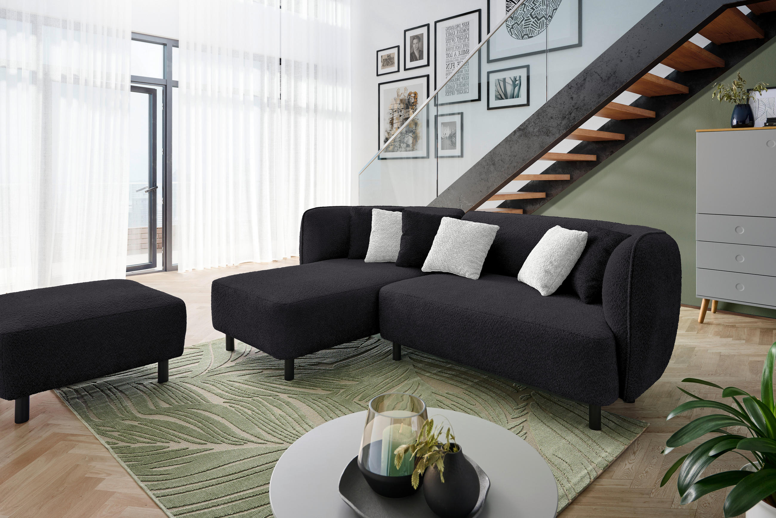 ECKSOFA in Chenille Graphitfarben  - Weiss/Hellgrau, Design, Holz/Textil (148/236cm) - Lomoco