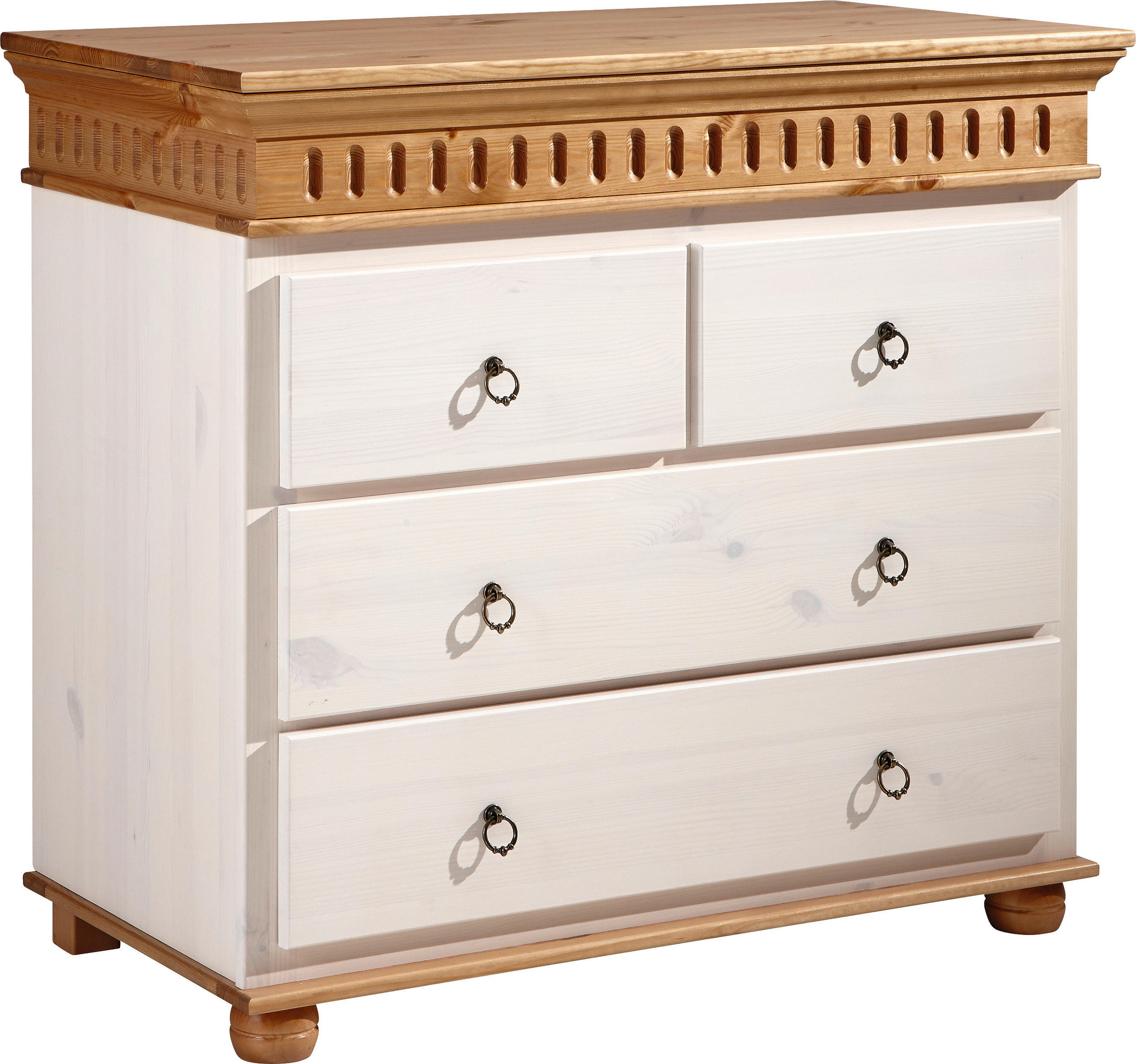 KOMMODE Kiefer massiv Weiß, Kieferfarben - Weiß/Kieferfarben, LIFESTYLE, Holz/Metall (95/87/50cm) - Carryhome