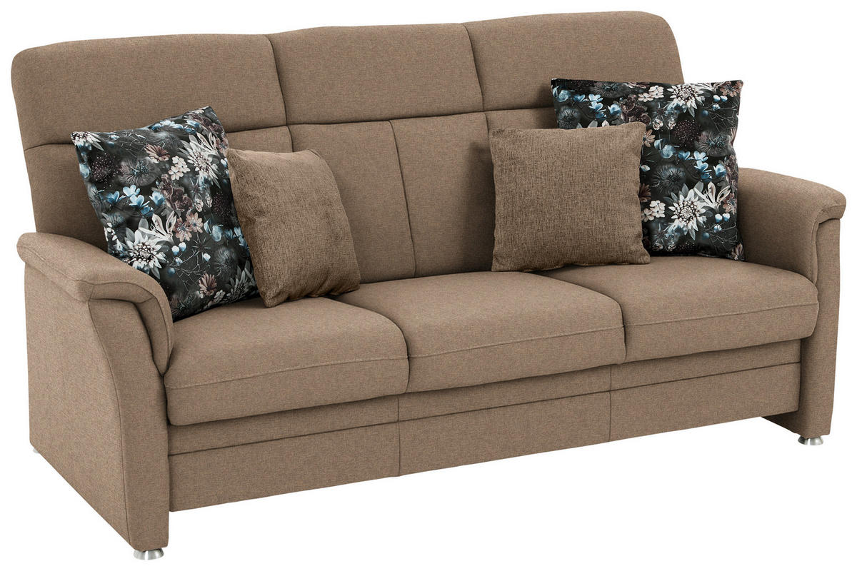 3-SITZER-SOFA Flachgewebe Hellbraun  - Hellbraun/Alufarben, Konventionell, Textil/Metall (194/100/89cm) - Beldomo Comfort