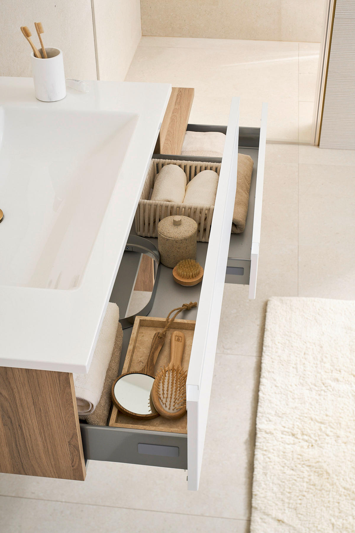 BADEZIMMER 4-teilig  in 160 cm  - Eiche Bianco/Weiß, Basics, Holzwerkstoff/Stein (160cm) - Schöner Wohnen