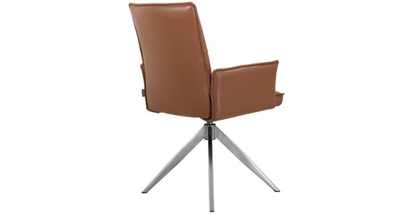 ARMLEHNSTUHL in Edelstahl Echtleder pigmentiert - Edelstahlfarben/Cognac, Design, Leder/Metall (57/92/63,5cm) - Novel