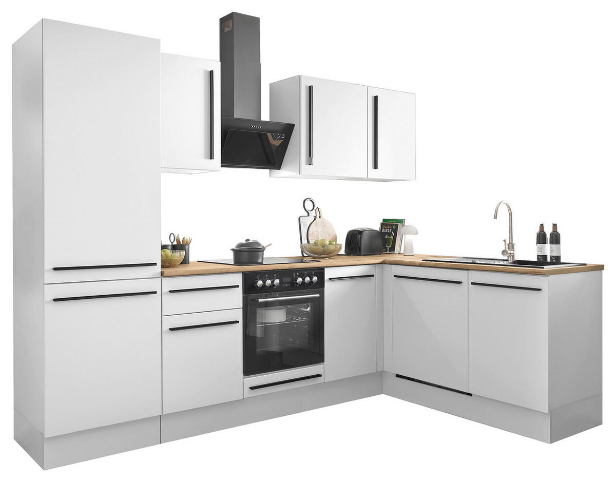 ECKKÜCHE 280/175 cm  in Weiß, Eichefarben  - Eichefarben/Schwarz, Design, Holzwerkstoff/Kunststoff (280/175cm) - MID.YOU