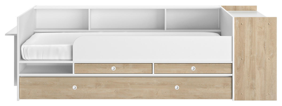 KREVET S PROSTOR. ZA ODLAGANJ   90/200 cm   bijela, boje hrasta  - bijela/boje hrasta, Moderno, drvni materijal (90/200cm) - MID.YOU