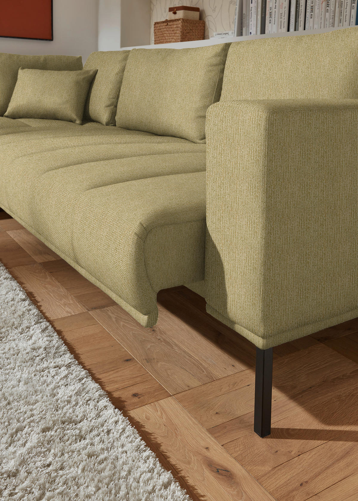 ECKSOFA  in Flachgewebe Grün, Goldfarben  270/308 cm  - Goldfarben/Schwarz, Design, Textil/Metall (270/308cm) - Pure Home Lifestyle