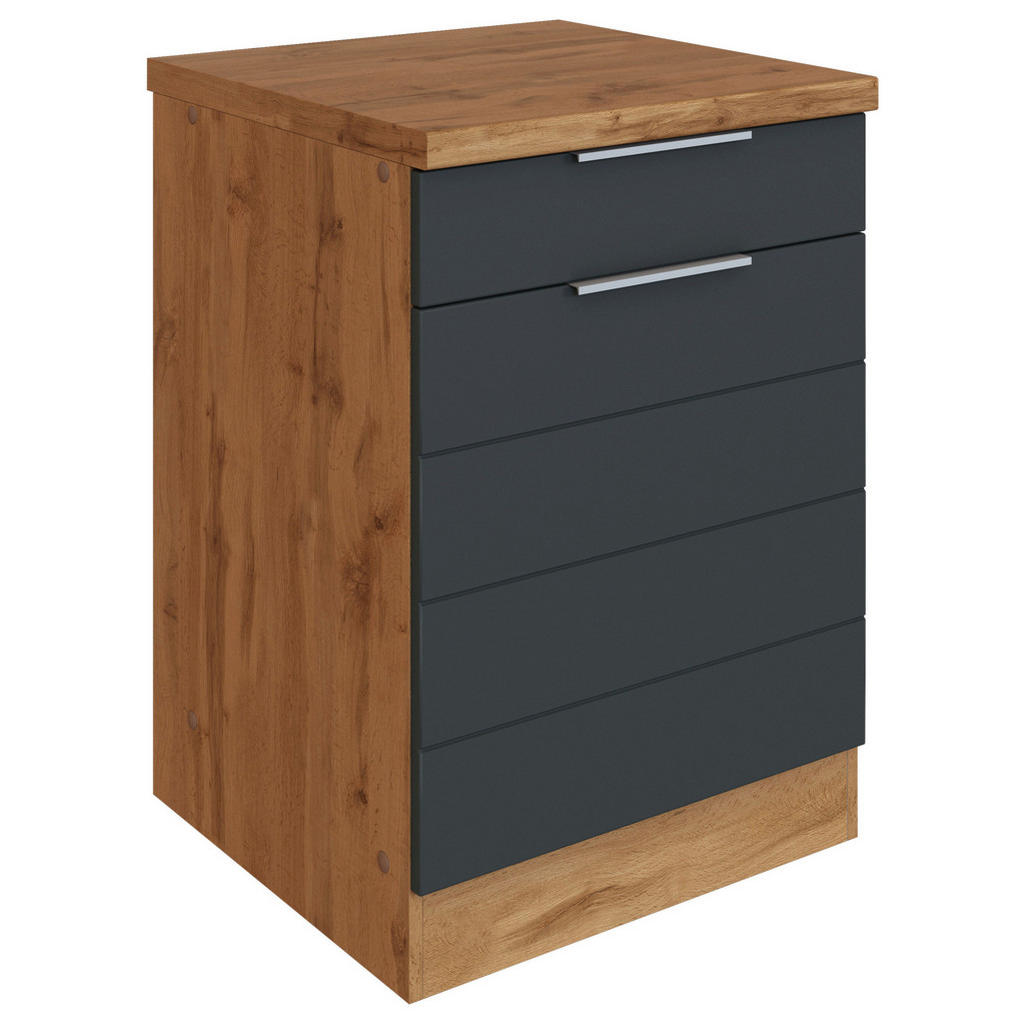 Küchenunterschrank Florenz 60 Cm Grau/eiche Dekor