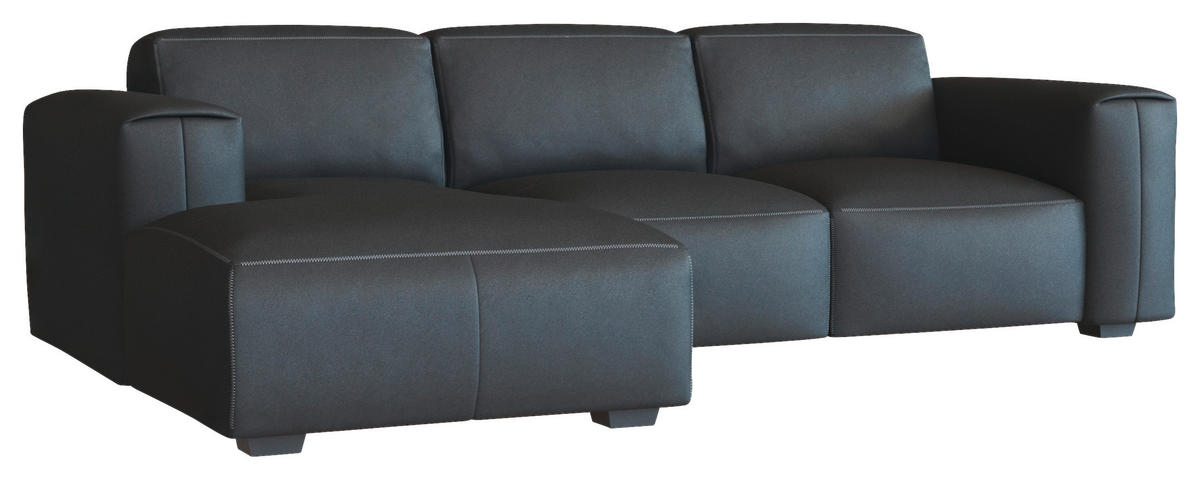 ECKSOFA Schwarz Echtleder  - Schwarz, Design, Leder/Holz (171/251cm) - Livetastic