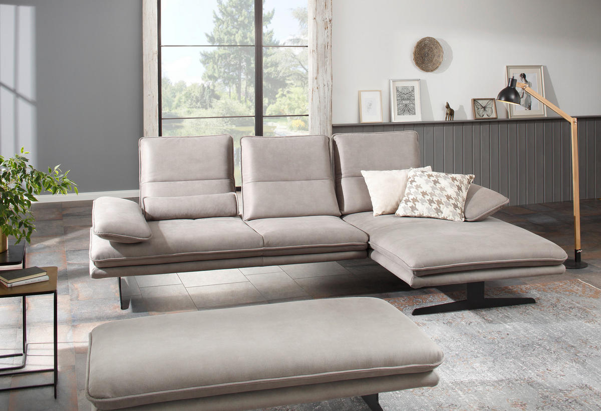 ECKSOFA Grau Mikrofaser  - Schwarz/Grau, Design, Textil/Metall (291/164cm) - Chilliano