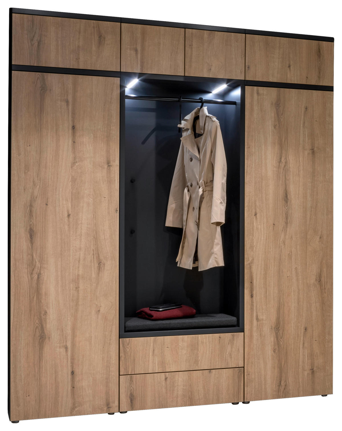 GARDEROBE 8-teilig 196/233/39 cm  - Eichefarben/Anthrazit, Design, Holzwerkstoff/Textil (196/233/39cm) - Moderano