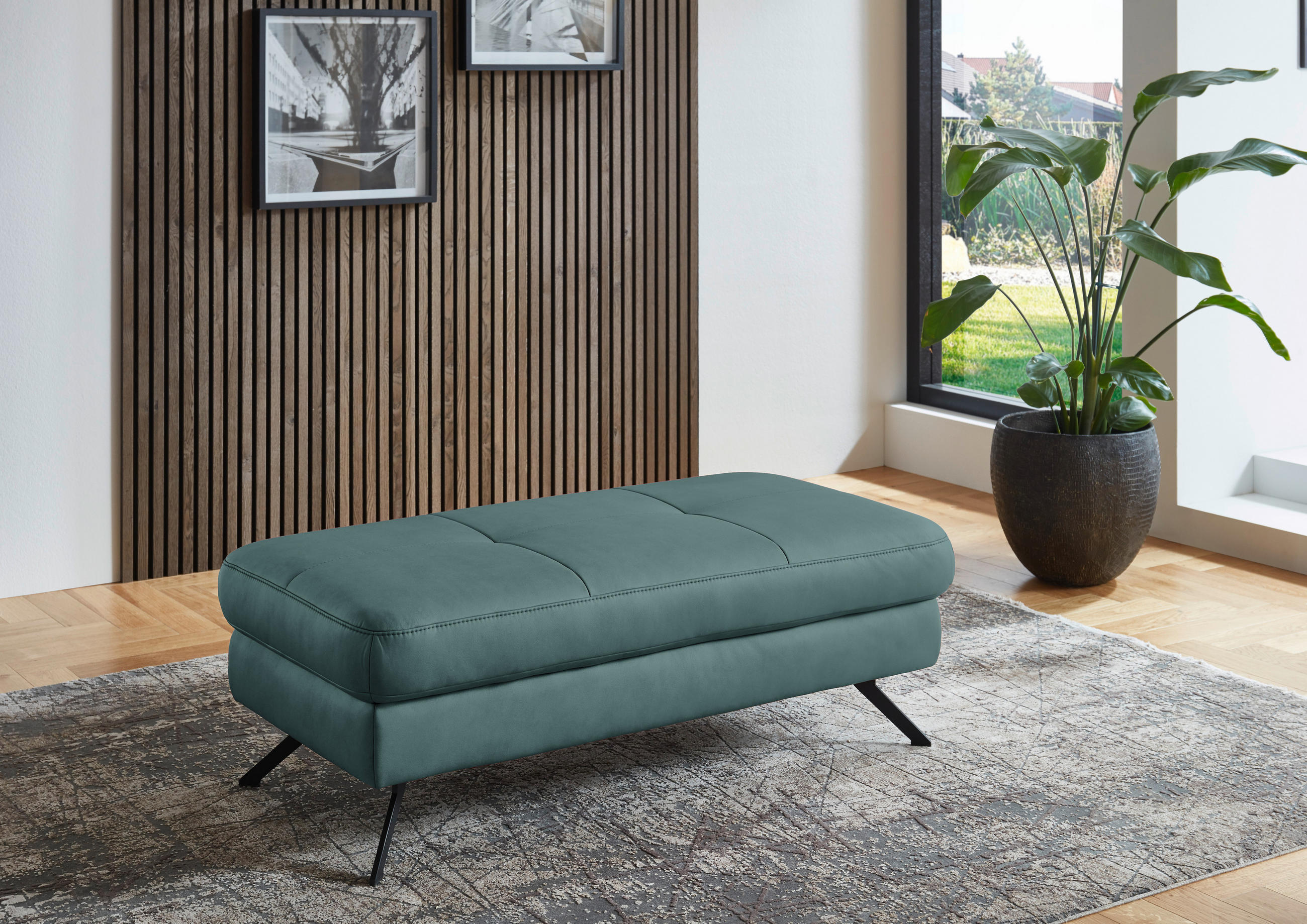 HOCKER in Textil Türkis  - Türkis/Schwarz, Design, Textil/Metall (130/47/65cm) - Beldomo System