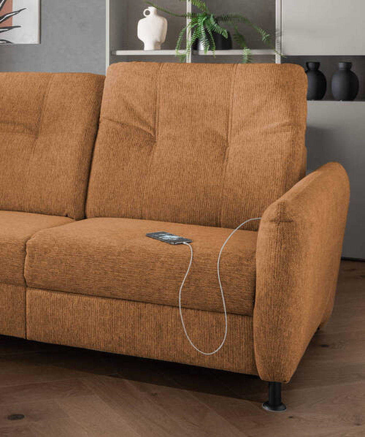 ECKSOFA in Chenille Currygelb  - Currygelb/Schwarz, Modern, Textil/Metall (198/270cm) - Livetastic